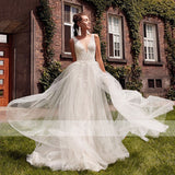 V-Neck Mermaid Wedding Dress Detachable Train 2023 Boho Lace Appliques Bridal Gown For Bride Backless Robe De Mariée