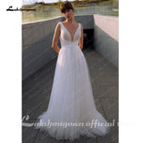 Pluning V Neck Pleat Boho Wedding Dress 2023 Summer Fairy Robe Civil Bridal Gowns Custom Made vestito da sposa
