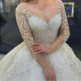Beading Wedding Dresses Long Sleeves 2023 Women's A Series Vestido De Noiva Lace Up Pageant Beading Bridal Gowns Robe