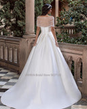 Strapless A-Line Satin Wedding Dresses Off the Shoulder Sleevesless Sweep Train Bridal Gowns