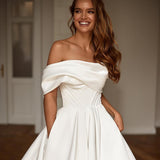 A Line Dress Glossy Satin Wedding Dress Off Shoulder Bridal Dress Women Custom Vestido De Novias 2023 Wedding Dress With