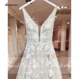 Bohemian Wedding Dresses V-Neck Appliques Lace A-Line Beach Princes Wedding Bridal Gown 2023 Plus Size
