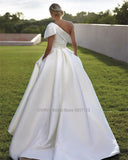 Strapless Satin A-Line Wedding Dresses One Shoulder Princess Bridal Gowns Vestido De Noiva