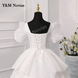 Novias Chiffon white Wedding Dress 2023 New Short Sleeve Sexy Sweetheart Bride Dress Princess Bride Ball Gowns costom color