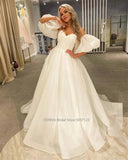 Sweetheart Wedding Dresses Off the Shoulder Long Puff Sleeves Sweep Train Bridal Gowns Vestido Novia