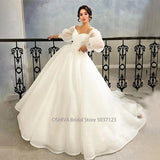 Sweetheart Neckline A-Line Wedding Dresses Puff Sleeves Sweep Train Bridal Gowns Custom Made Vestidos De Novia