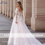 NICEB Vintage Long Sleeve Wedding Dress Lace Appliques Robe De Mariée Illusion Back With Button Custom Made Sweep Train