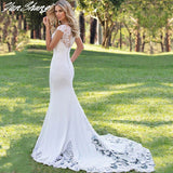 Sexy V-Neck Mermaid Wedding Dress For Bride Boho Lace Appliques Off The Shoulder Bride Gown Button Vestidos De Noiva