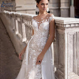 In 1 Mermaid Wedding Dress For Women Cap Sleeves Backless Lace Appliques Bridal Gowns With Detachable Train свадебное платье
