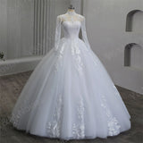 Elegant Luxury Pearls High Neck Wedding Dress 2023 Vintage Plus Size White Iovry Ball Gown Vestido De Noiva Real Photo