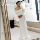 Elegant Square Collar Wedding Dress For Women 2023 Full Sleeves Backless Mermaid Simple Bridal Gown Vestido De Noiva