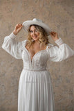 Sweetheart Beach A-Line Wedding Dresses Long Puff Sleeves Side Slit Sweep Train Bridal Gowns Custom Size Robe de