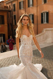 Sweetheart Neck Mermaid Wedding Dresses Sleeveless Lace Appliques Sweep Train Bridal Gowns Vestidos De Noiva