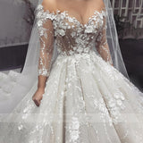 Luxury Wedding Gowns Ivory Women Sexy Sweetheart V-neck Lace Applique Long Sleeve A Series Bridal Dresses Party Robe 2023 925