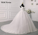 Novias Fashion Simple White Ivory Wedding Dresses Plus Size Diamond sequin Beading Lace Edge Train Dresses For Brides Gowns