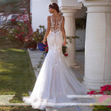 Lace Appliques Mermaid Spaghetti Straps Wedding Dress Button Back Sweep Train Bridal Gown Vestido De Novia Custom Made