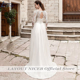 NICEB Wedding Dress With Pockets O-Neck Lace Vestidos De Noiva Mariage Satin Sweep Train Wedding Gowns For Bridal Elegant