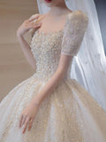 Sleeve Beading Wedding Dress 2023 New Luxury Big Train Bride Dresses Tuller Ball Gown Wedding Dresses Vestido De Noiva