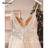 Spaghetti Straps Champagne Boho Wedding Dress For Women 2023 Vestido Civil Bridal Church Wedding Gowns suknie slubne