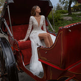 Aviana A-Line Tulle Wedding Dress Charming V-Neck Long Sleeves Court Train Bridal Gown Vestido De Novia Custom Made