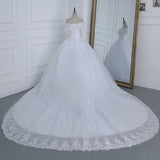Shoulder Appliqes Pearls Wedding Dress Plus Size Vestido De Noiva 2023 Long Train Bridal Dresses Gowns Tulle Mariage