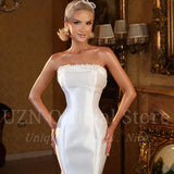 White Mermaid Wedding Dresses Strapless Pearls Satin Bridal Gowns Boho Beach Backless Evening Wedding Prom Gowns Custom Size