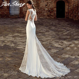 Boho V-Neck Wedding Dress Mermaid For Women 2023 Sleeveless Bride Gown Lace Appliques Illusion Button Vestidos De Noiva