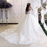 Elegant Bride Ball Gown Wedding Dress Lace Up Lace Appliqued Wedding Gown Vestido De Novia Off The Shoulder 2023