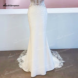 Mariage Boheme Chic Lace Mermaid Wedding Dress 2023 Elegant Bridal Country Lace Appliques Satin Bridal Gown robe de mariée