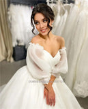 Sweetheart Neckline A-Line Wedding Dresses Puff Sleeves Sweep Train Bridal Gowns Custom Made Vestidos De Novia