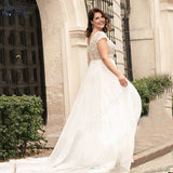 NICEB Plus Size Wedding Dresses Classic Cap Sleeves Bride Gowns Chiffon Lace Appliques V-Neck A-Line Vestido De Noiva