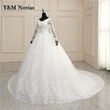 White Ivory Ball Gown Full Sleeve Vintage Wedding Dress 2023 Elegant LongLace Embroidery Appliques vestido De Noiva Bridal