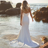 Elegant Strapless Dstachable Puff Sleeves Wedding Dress For Women 2023 Backless Slit A-Line Simple Spandex Bridal Gown