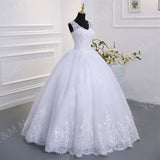 Novias Crystal Bead V neck Beautiful Lace Appliques Wedding Gown Embroidery Ivory Wedding Dress A line