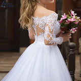 Off Shoulder Wedding Dresses Appliques Long Sleeve Bridal Gowns Vintage Vestidos De Noiva Mariage Plus Size Custom Made
