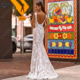 NICEB V-Neck Mermaid Wedding Dress Appliques Lace Floral Wedding Gowns For Bride Backless Sexy Strapless Vestido De Novia