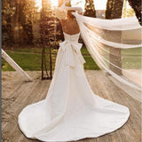 Strapless Off The Shoulder Wedding Dress 2023 Bow Sleeveless Backless A-Line Simple Satin Bridal Gown Vestido De Noiva