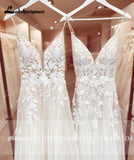Spaghetti Straps Boho Wedding Dress 2023 Lace Applqiues V Neck Bridal Gowns Tulle A Line abito da sposa