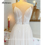 V Neck Lace Spaghetti Straps A Line Wedding Dress Appliques Boho 2023 Summer Robe De Marie Wedding Gowns for Women Elegant