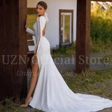 White 2023 Mermaid Wedding Dresses Long Sleeve Side Slit Bridal Gowns Boho Beach Backless Wedding Prom Gowns Robes De Mariée