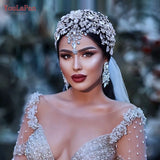 HP456 Trendy Bridal Headband Wedding Hair Accessories Alloy Flower Forehead Wedding Crown for Pageant Brides Headdress