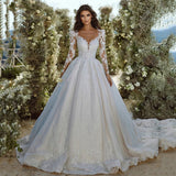 Ivory Wedding Dresses A Line Sexy V Long Sleeve Appliqued Lace Bride Gowns Robe De Mariee Boho 2023 Vestidos Novia 2023