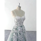 Sweetheart Neckline A-Line Wedding Dresses Spaghetti Straps Lace Appliques Sweep Train Bridal Gowns Custom Made