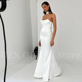 White Mermaid Wedding Dresses Elegant Strapless Satin Long Bridal Gowns Boho Beach Evening Wedding Prom Gowns Custom Size