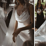 Elegant Crepe Cowl Neck Mermaid Wedding Gown For Brides Simple Backless Draped Satin Spaghetti Straps Bridal Dress 2023