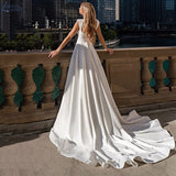 Cap Sleeve Slit Wedding Dress For Bride Satin Sweep Train Simple Bridal Party Gown Robe De Mariée Elegant Custom Made