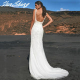 Square Collar Wedding Dress Lace Appliques Sleeveless Sexy Mermaid Bride Gown Backless Zipper Train Vestidos De Noiva