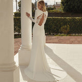 V-Neck Wedding Dress Long Sleeve Lace Appliques Backless Sexy Mermaid Bride Gown Zipper Button Train Vestido De Noiva