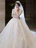 Sleeve Beading Wedding Dress 2023 New Luxury Big Train Bride Dresses Tuller Ball Gown Wedding Dresses Vestido De Noiva