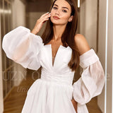 Elegant A-Line Wedding Dresses White 2023 Puff Sleeve Corset Back Bridal Gowns Boho Beach Evening Wedding Gowns Custom Size